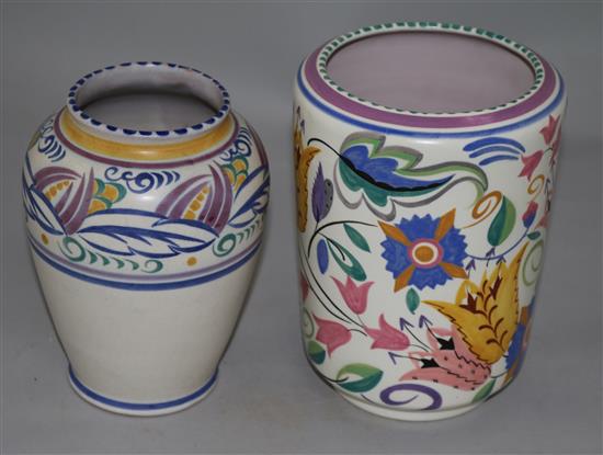Three Carter Stabler Adams vases and a similar Poole Pottery vase, tallest 8in.